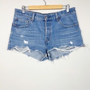Levi’s 501 High Rise Distressed Denim Button Fly Shorts